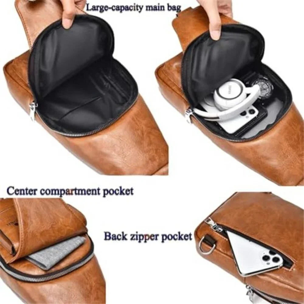 Sling Bag for Men Crossbody Chest Bag,PU leather Over the Shoulder Purse